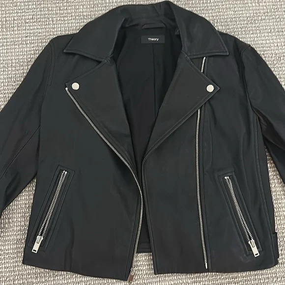 Womens Jacket Theory Moto Leather Jacket Theory Cropped Leather